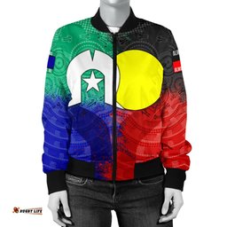 Aboriginal Women's Bomber Jacket , Australia Naidoc Week Indigenous Flag Style
