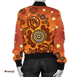 Aboriginal Women's Bomber Jacket - Baby Kangaroo And Dot Painting Patterns