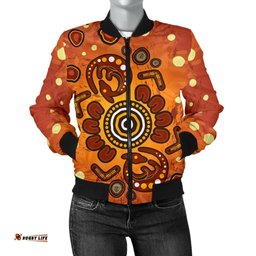 Aboriginal Women's Bomber Jacket - Baby Kangaroo And Dot Painting Patterns