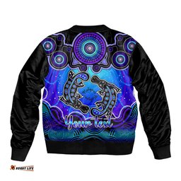 Personalised Australia Pisces Platypus Zodiac Bomber Jacket Auz Astrology Aboriginal - Blue