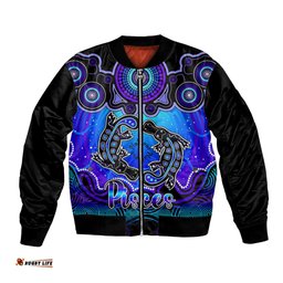 Personalised Australia Pisces Platypus Zodiac Bomber Jacket Auz Astrology Aboriginal - Blue