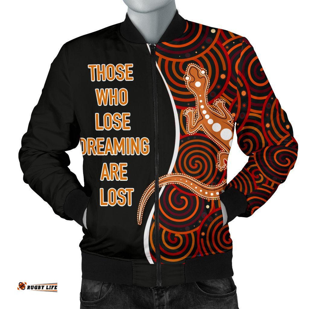 Aboriginal Men's Bomber Jacket - Indigenous Lizard Dreaming