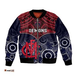 Personalised Melbourne Football Bomber Jacket Go Demons Aboriginal Mix Polynesian Pattern
