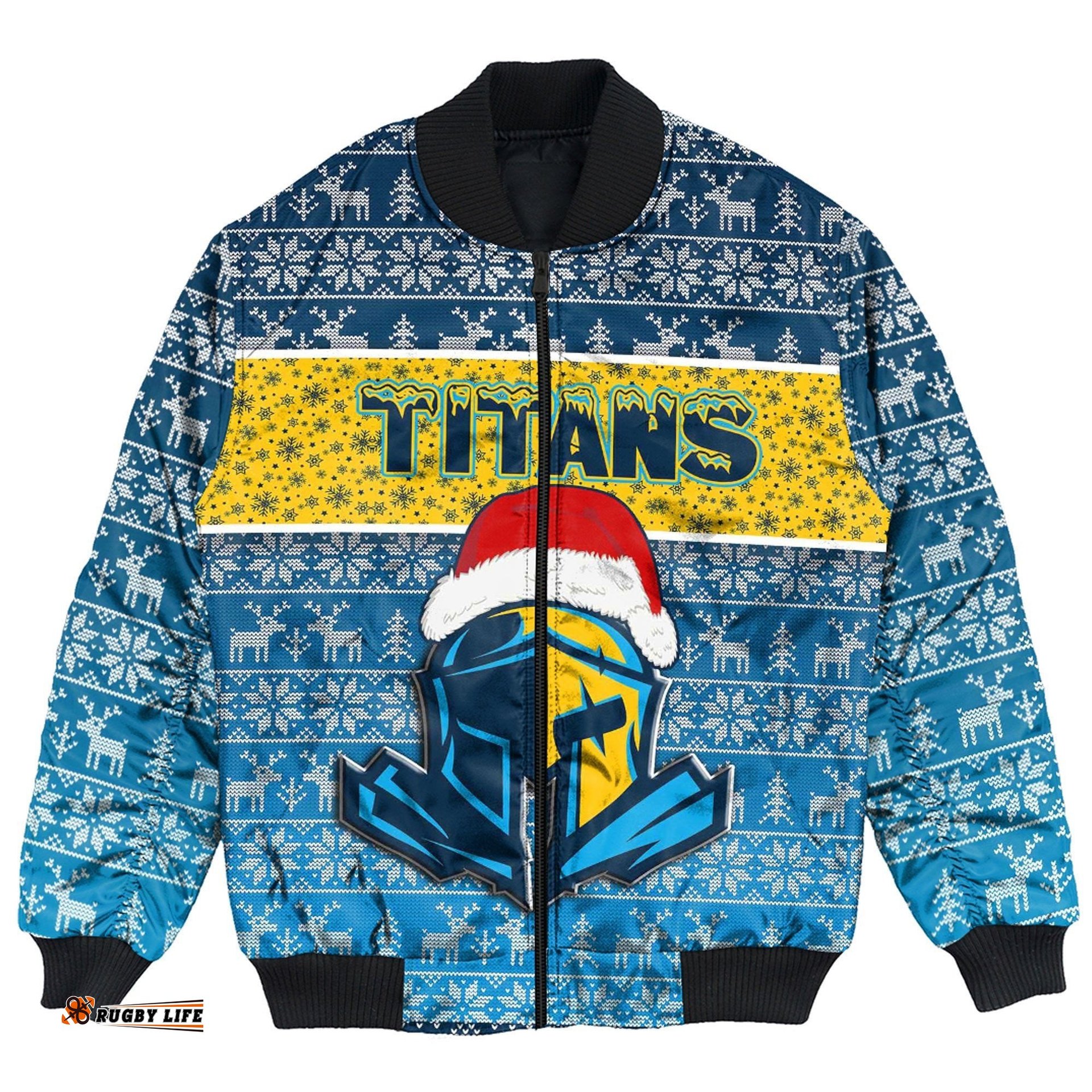 Custom Gold Coast Titans Christmas Aboriginal Tattoo Bomber Jackets