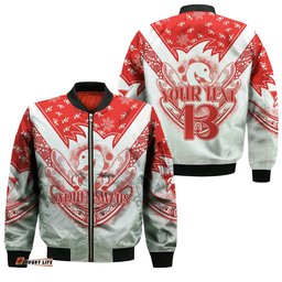 Custom Text and Number Swans Football Bomber Jacket Est 1874 Aboriginal Boomerang Sydney Bloods
