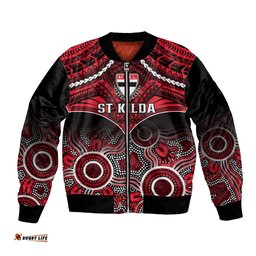 Personalised St Kilda Football Bomber Jacket Saints Aboriginal Mix Polynesian Pattern