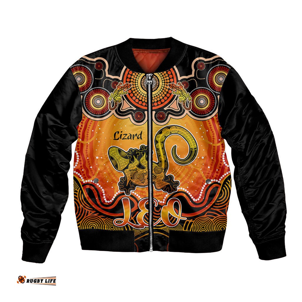 Personalised Australia Leo Lizard Zodiac Bomber Jacket Auz Astrology Aboriginal - Red