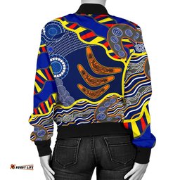 Aboriginal Women's Bomber Jacket, Australian Boomerang Dot Painting Art