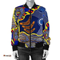 Aboriginal Women's Bomber Jacket, Australian Boomerang Dot Painting Art