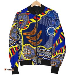 Aboriginal Women's Bomber Jacket, Australian Boomerang Dot Painting Art