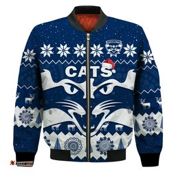 Cats Football Christmas Bomber Jacket Geelong Aboriginal Painting