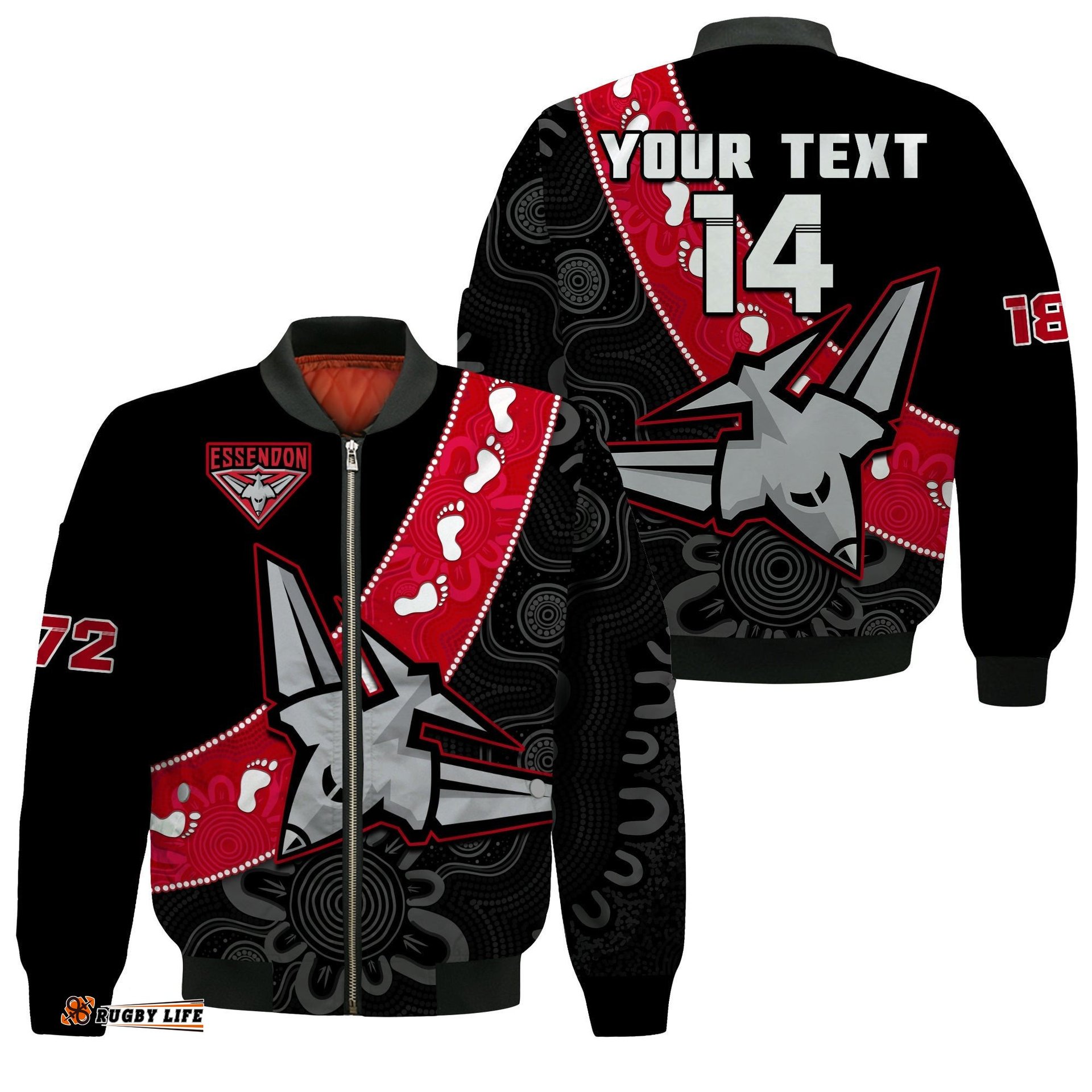 Custom Text And Number Essendon Football Bomber Jacket Go Bombers 1872 Aboriginal Art