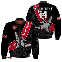 Custom Text And Number Essendon Football Bomber Jacket Go Bombers 1872 Aboriginal Art
