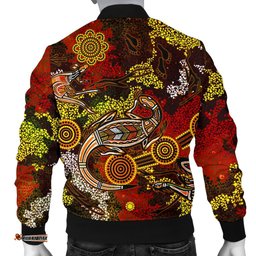 Custom Aboriginal Men's Bomber Jacket , Kangaroo and Lizard Dot Painting Art