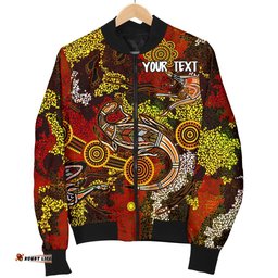 Custom Aboriginal Men's Bomber Jacket , Kangaroo and Lizard Dot Painting Art