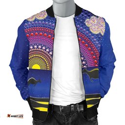 Aboriginal Men's Bomber Jacket - Sunset Over The Sea And Kangaroo Dot Painting