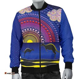 Aboriginal Men's Bomber Jacket - Sunset Over The Sea And Kangaroo Dot Painting