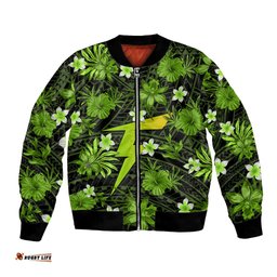 Australian Thunder Cricket Bomber Jacket Baeuty Pacific Hibiscus and Polynesian Pattern