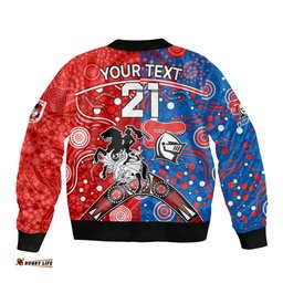 NRL Knights and Dragons Together Bomber Jacket Boomerang Indigenous Dots