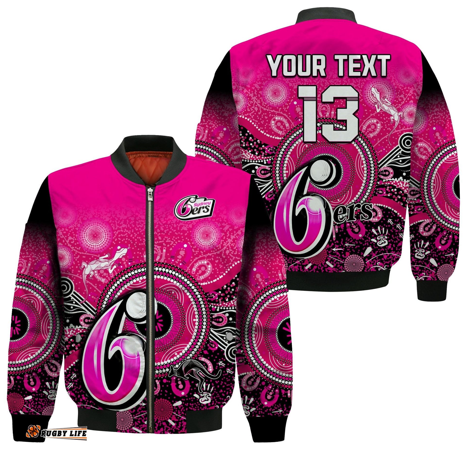Custom Text and Number Sydney Sixers Bomber Jacket Aboriginal Australia Cricket Champion