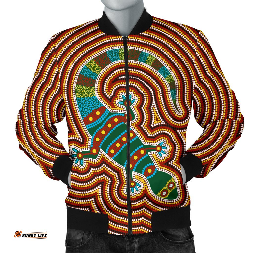 Aboriginal Men's Bomber Jacket, Lizard Dot Painting Patterns