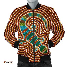 Aboriginal Men's Bomber Jacket, Lizard Dot Painting Patterns