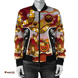 Bomber Jacket - Aboriginal Dot Painting Lizard Jacket - Women
