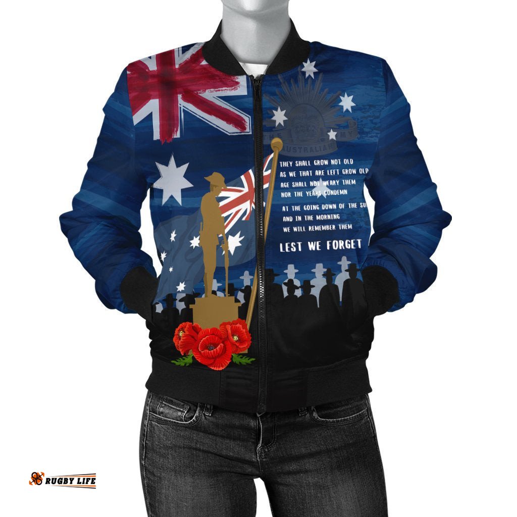 Anzac Women's Bomber Jacket - Always Remember Australian Anzac Day