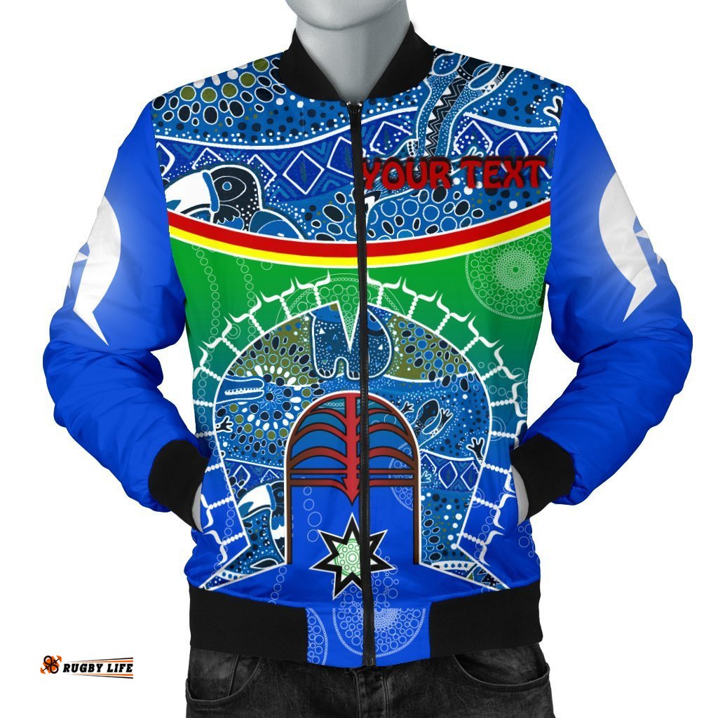 Personalised Men's Bomber Jacket - Torres Strait Symbol With Aboriginal Patterns