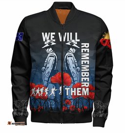 Australia Anzac Day Bomber Jacket - Anzac Day Soldier We Will Remember Them Bomber Jacket Blue