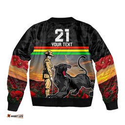 Custom Panthers Rugby ANZAC Day Bomber Jacket Soldiers Poppy Field 2024