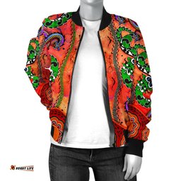 Aboriginal Women's Bomber Jacket - Aussie Indigenous Patterns Orange