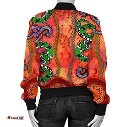 Aboriginal Women's Bomber Jacket - Aussie Indigenous Patterns Orange