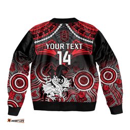 Personalised Dragons Rugby Bomber Jacket Saints 1998 Aboriginal Mix Polynesian Pattern