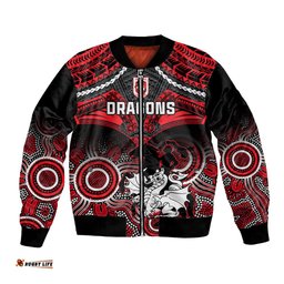 Personalised Dragons Rugby Bomber Jacket Saints 1998 Aboriginal Mix Polynesian Pattern