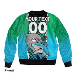 Custom NRL Combine Rabbitohs and Shark Bomber Jacket Sporty Style