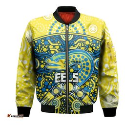 Parramatta Eels Rugby Bomber Jacket Boomerang Indigenous Dots