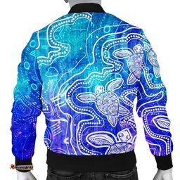 Aboriginal Men's Bomber Jacket - Sea Turtle With Indigenous Patterns Blue