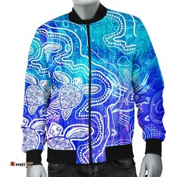 Aboriginal Men's Bomber Jacket - Sea Turtle With Indigenous Patterns Blue