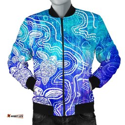 Aboriginal Men's Bomber Jacket - Sea Turtle With Indigenous Patterns Blue
