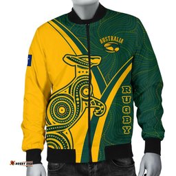 Rugby Men's Bomber Jacket - Australian Rugby Kangaroo & Aboriginal Patterns