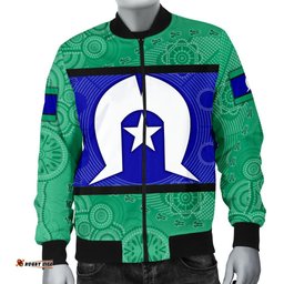 Men's Bomber Jacket, Torres Strait Islands Flag With Aboriginal Patterns