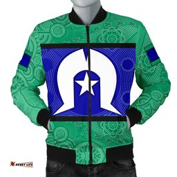 Men's Bomber Jacket, Torres Strait Islands Flag With Aboriginal Patterns