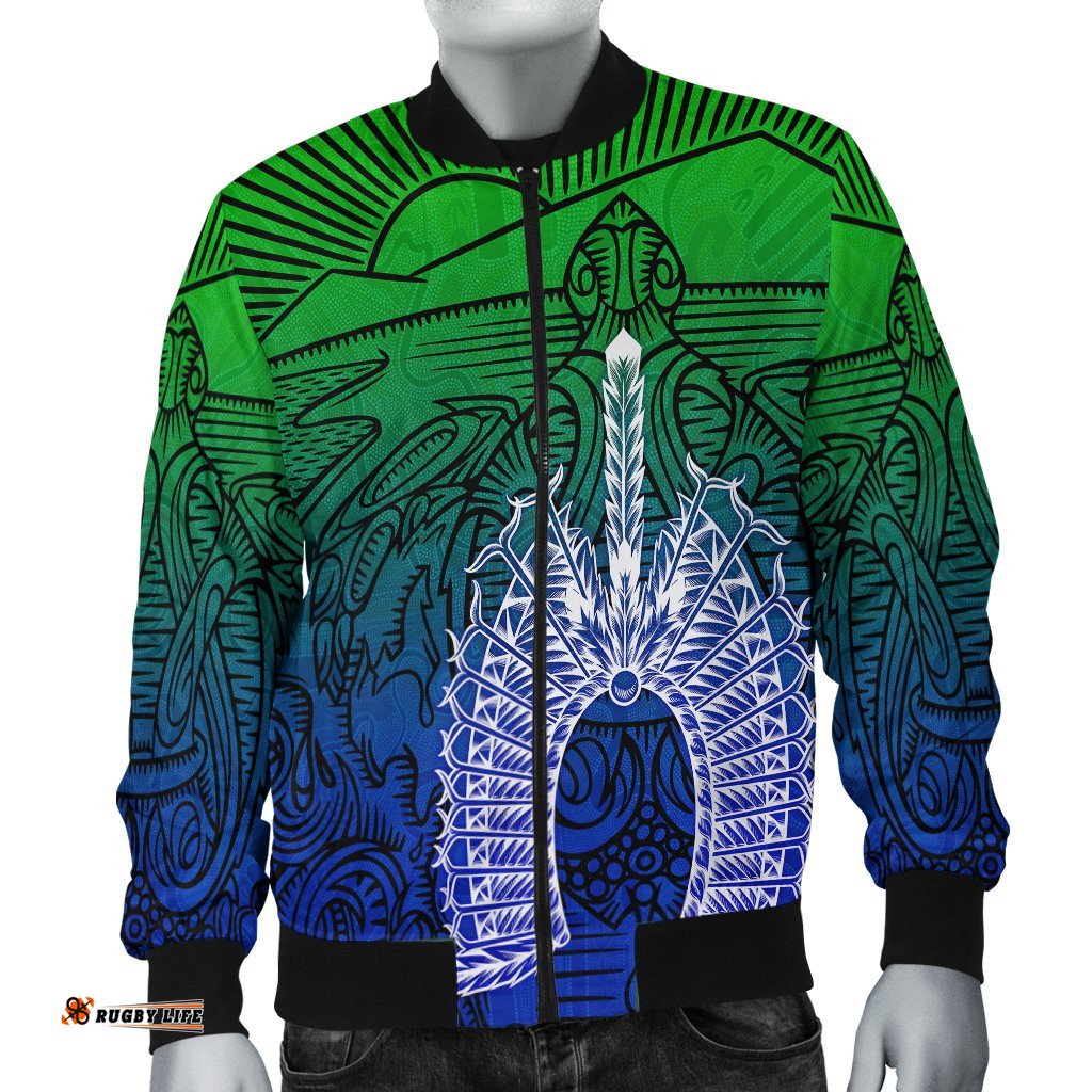 Torres Strait Islanders Men's Bomber Jacket - Turtle and Dhari Mask