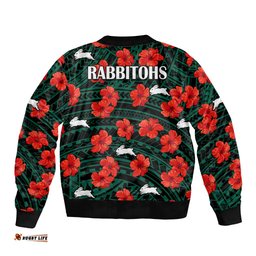 Rabbitohs Rugby Bomber Jacket Polynesian Style With Hibiscus