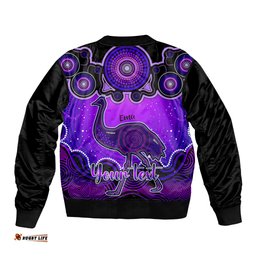Personalised Australia Aquarius Emu Zodiac Bomber Jacket Auz Astrology Aboriginal - Purple
