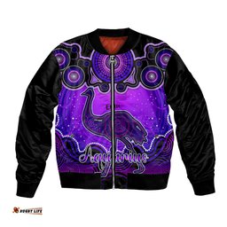 Personalised Australia Aquarius Emu Zodiac Bomber Jacket Auz Astrology Aboriginal - Purple