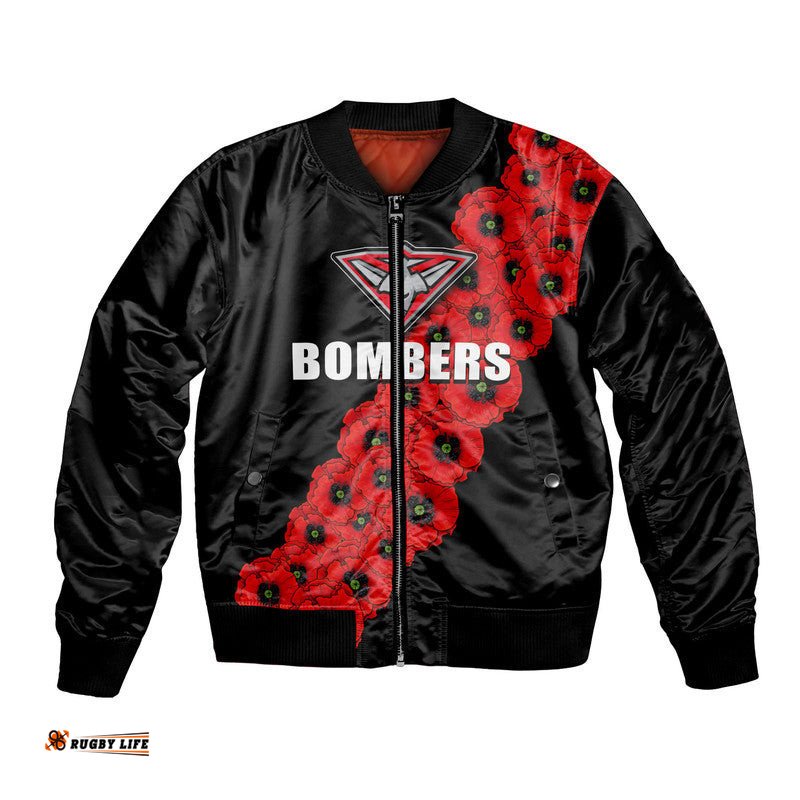 AFL Bombers Bomber Jacket Anzac Day Poppy Flowers Jersey