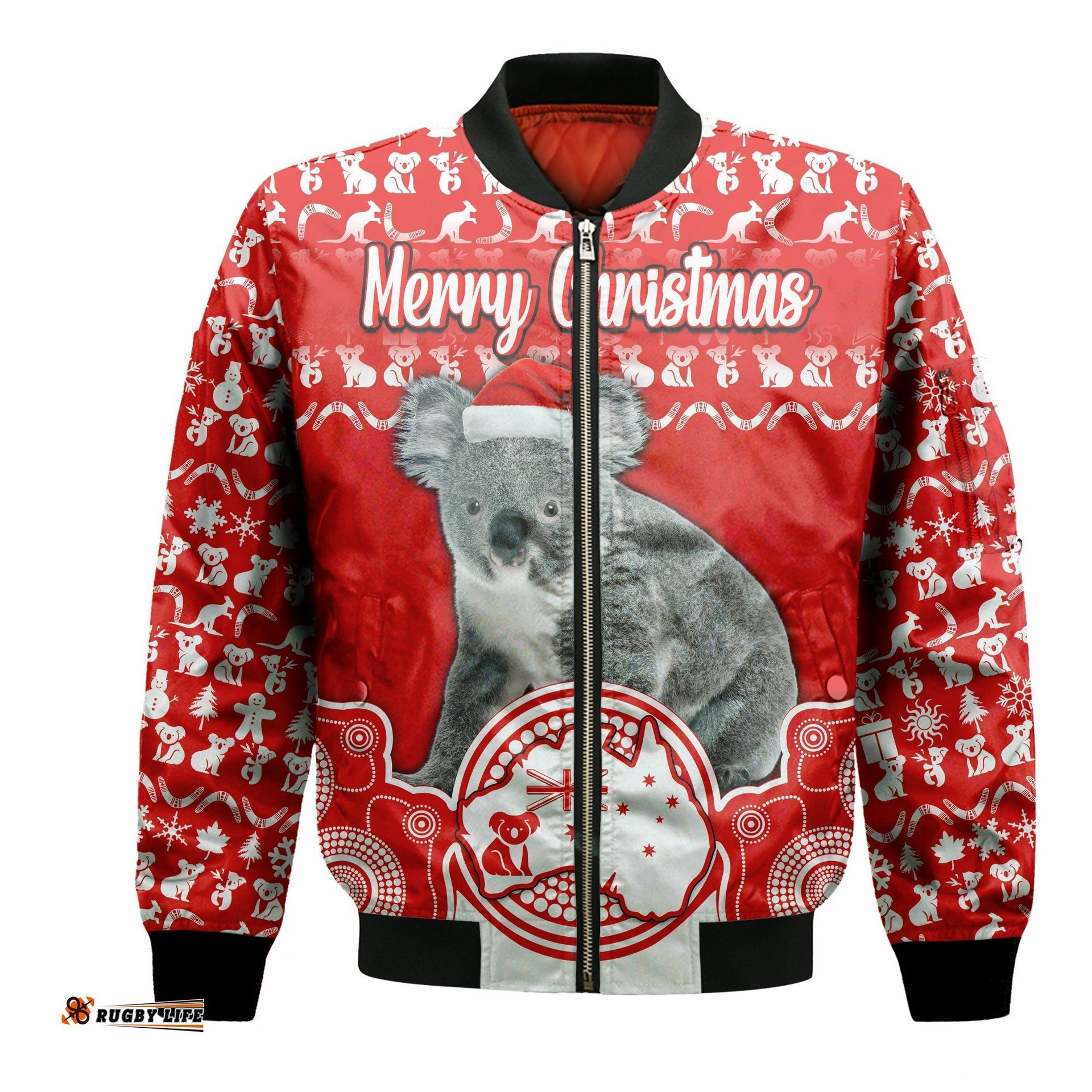 Australian Koala Christmas Vibe With Aboriginal Dot Painting Style No2 Bomber Jacket