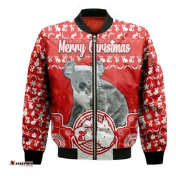 Australian Koala Christmas Vibe With Aboriginal Dot Painting Style No2 Bomber Jacket